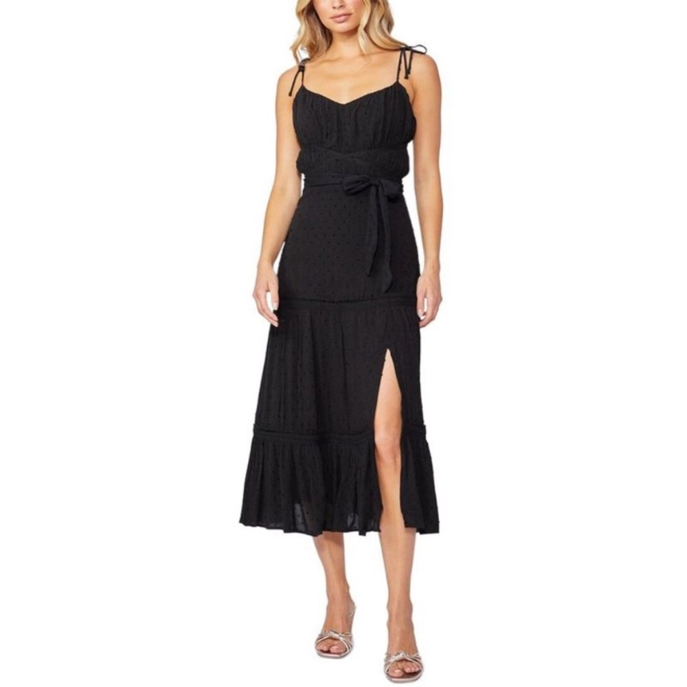 PAIGE NWT Black Inesa Midi Dress REVOLVE Tie Straps Thigh High Side Slit Sz XS
